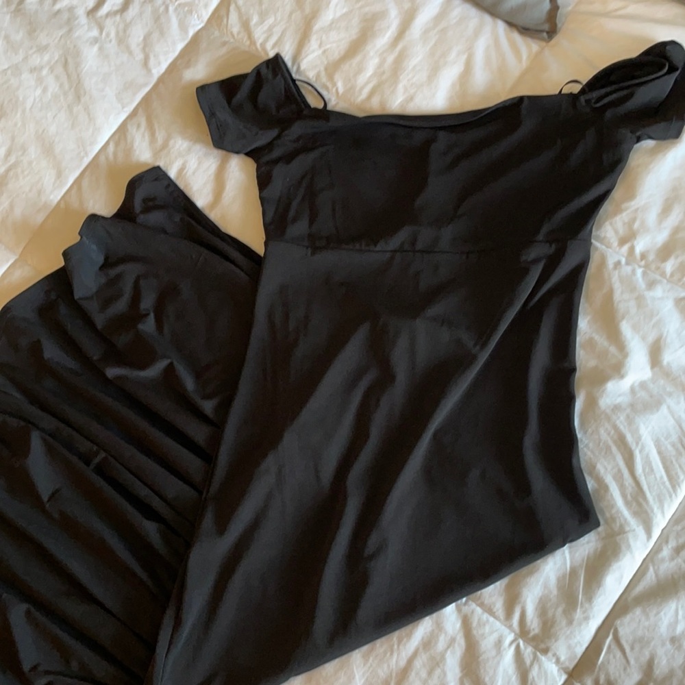 BRAND NEW. Of the shoulder black midi dress